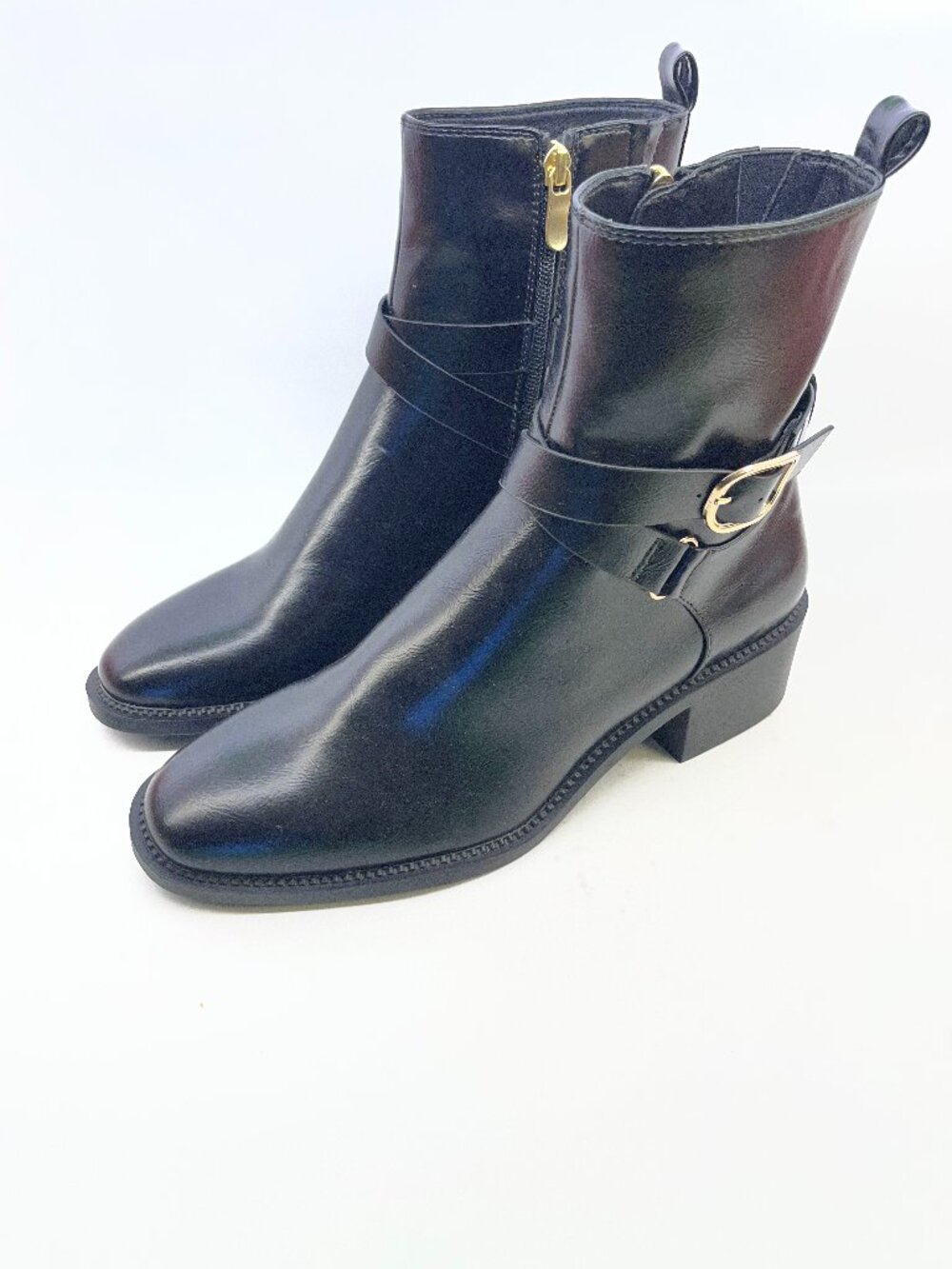 Marks and spencer Black Faux Leather Buckle Ankle Boots UK 7/US 9.5 BRAND NEW